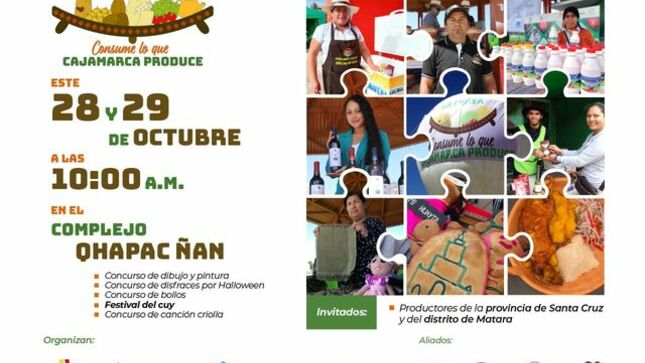 Este 28 y 29 de octubre, La Feria - Consume lo que Cajamarca Produce nos sorprenderá con la diversidad productiva de la región y una linda programación para pasarla en familia. 👨‍👩‍👧‍👦
Prepara tu lista 📋 y ven al Qhapaq Ñan a partir de las 10 de la mañana. Habrá juegos, sorpresas y productos cultivados y elaborados por agricultores y emprendedores cajamarquinos. 🥔🍓🥛
La Feria es una iniciativa de la Municipalidad Provincial de Cajamarca,  Gobierno Regional Cajamarca, la Cámara de Comercio y Producción de Cajamarca y Newmont ALAC.