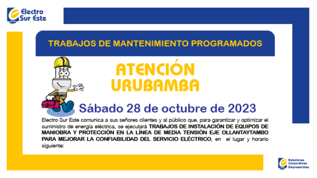 ¡ATENCIÓN URUBAMBA! CORTE PROGRAMADO 