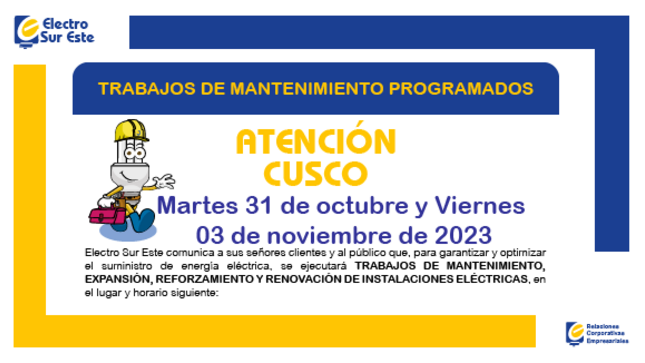 ¡ATENCIÓN CUSCO! CORTE PROGRAMADO
