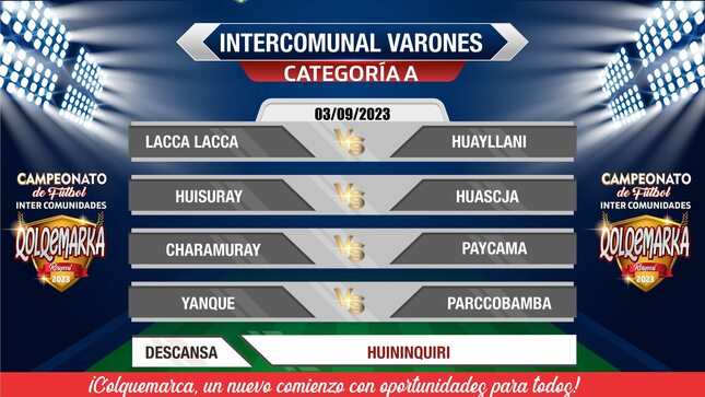 Fixture del campeonato  intercomunidades  qolquemarca  Raymi  2023 fecha 2 varones  categoría A y B 