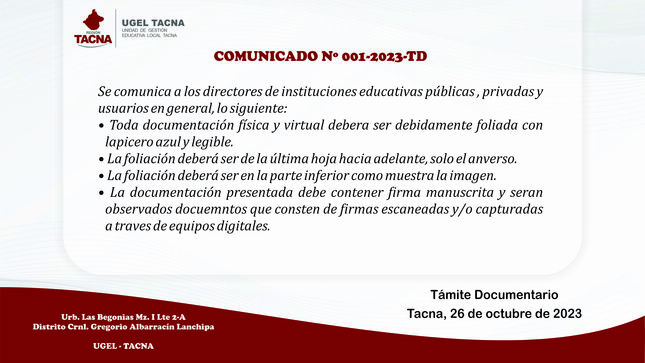 Comunicado Nº001-2023-TD