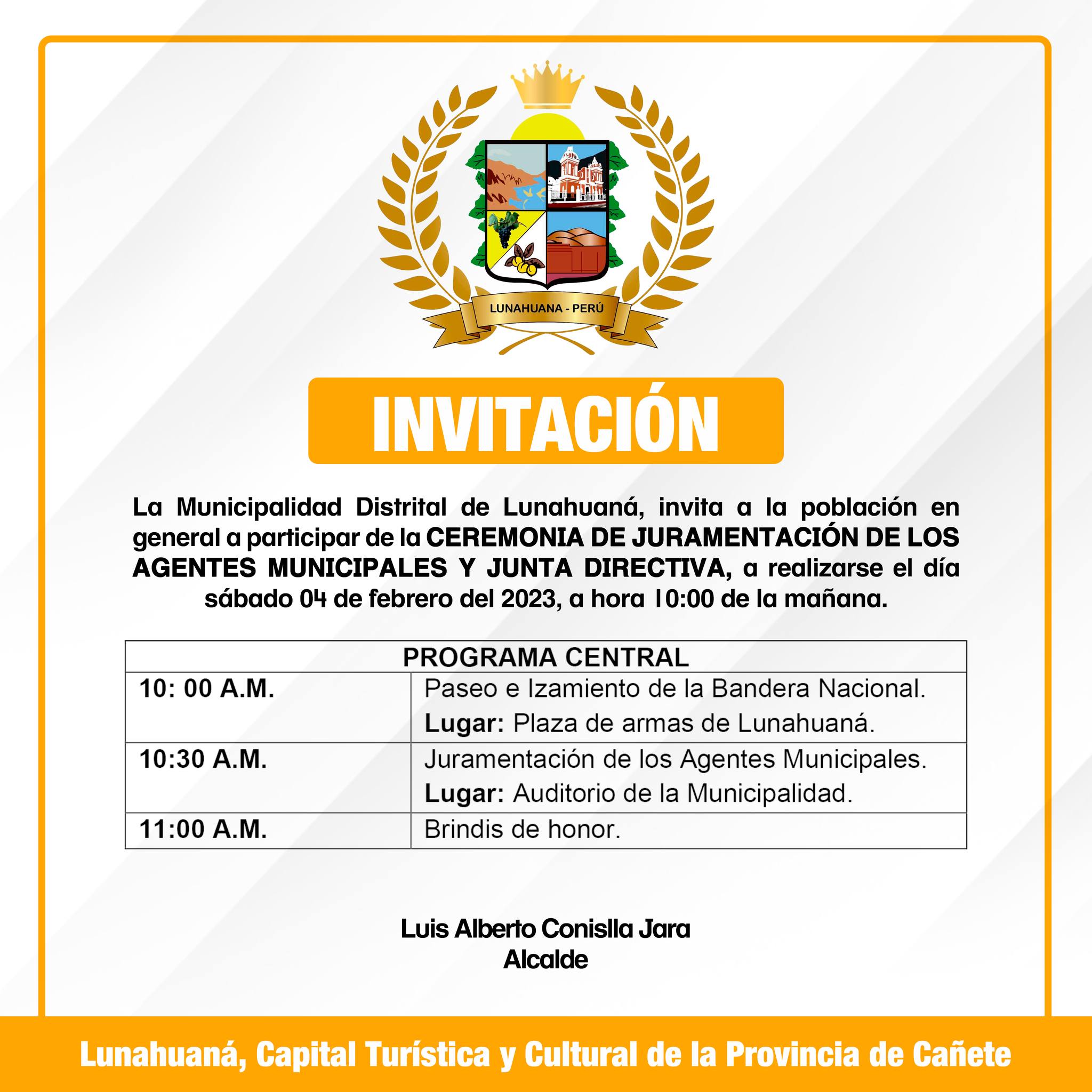 🟠Invitación al público en general a la Ceremonia de Juramentación de Agentes Municipales y Junta Directiva🟠