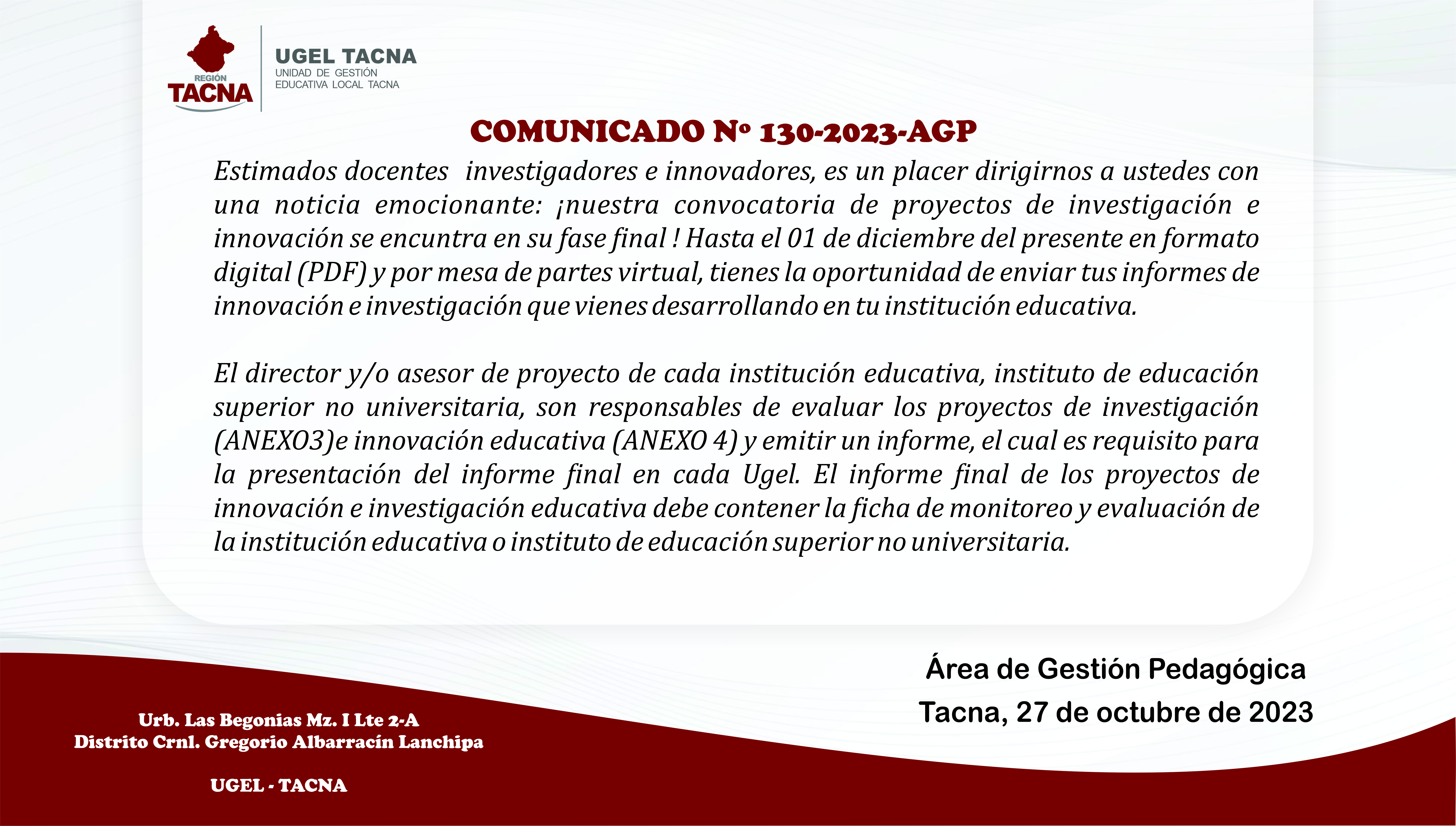 Comunicado Nº130-2023-AGP