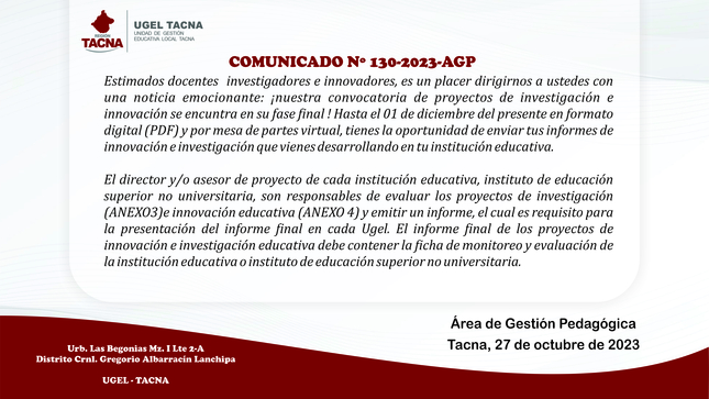 Comunicado Nº130-2023-AGP