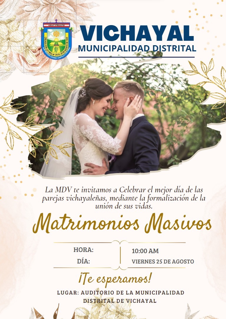 Municipalidad Distrital de Vichayal 👰Matrimonios Masivos🥂