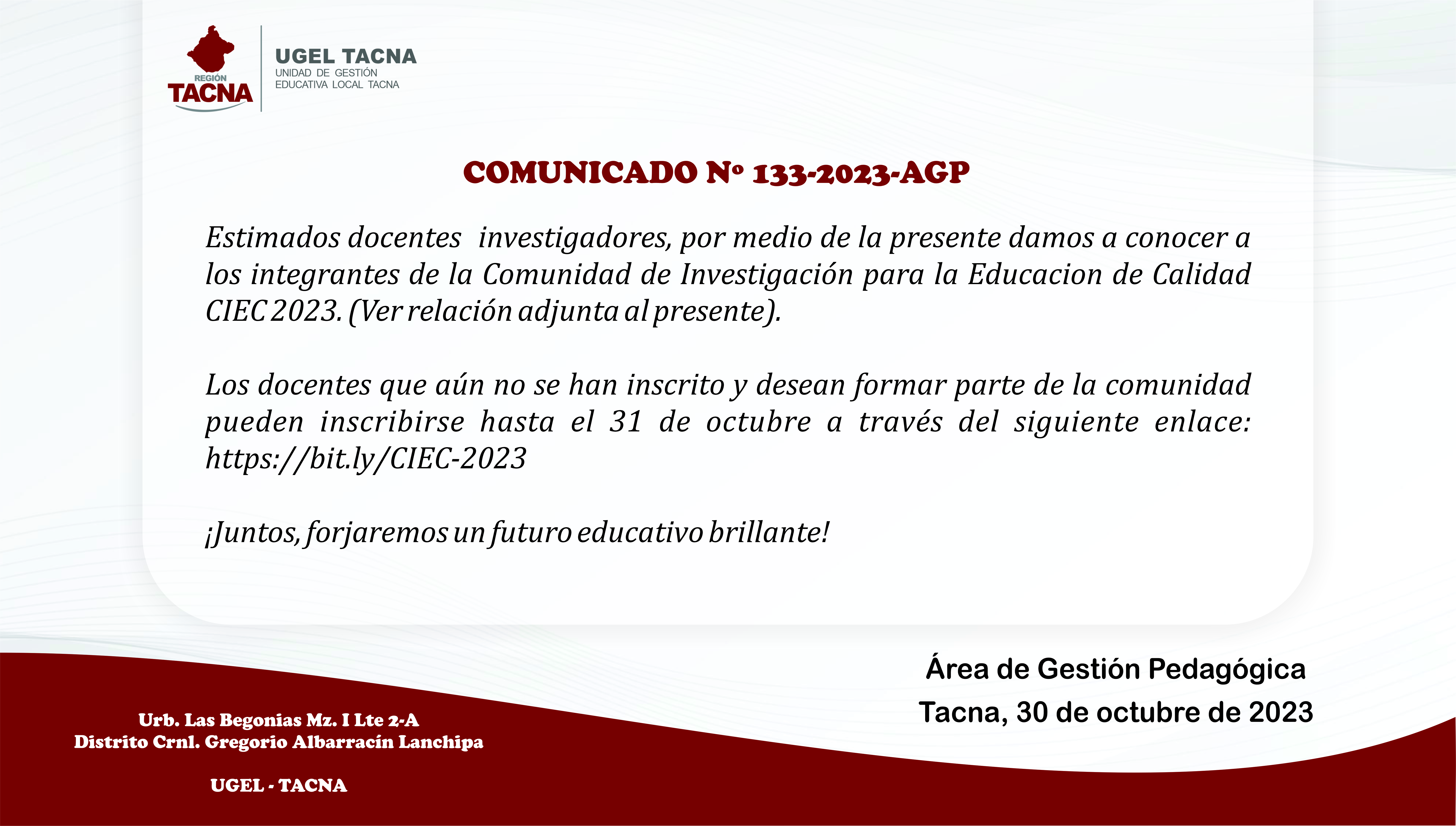 Comunicado Nº133-2023-AGP