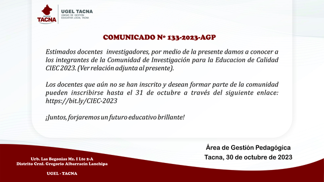 Comunicado Nº133-2023-AGP