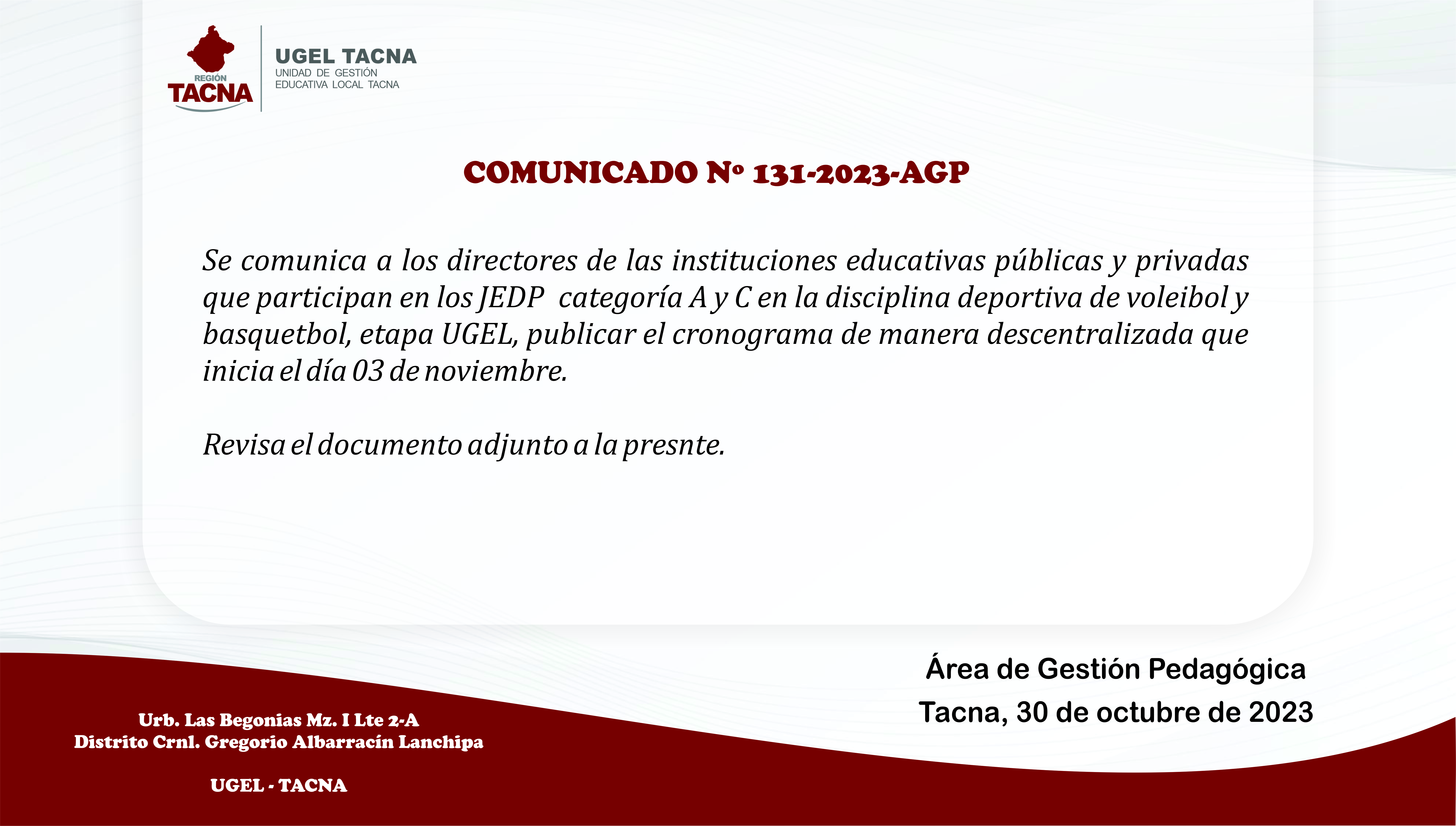 Comunicado Nº131-2023-AGP