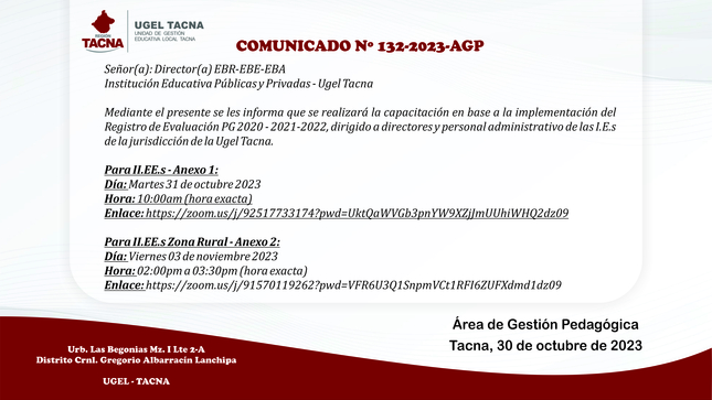 Comunicado Nº132-2023-AGP