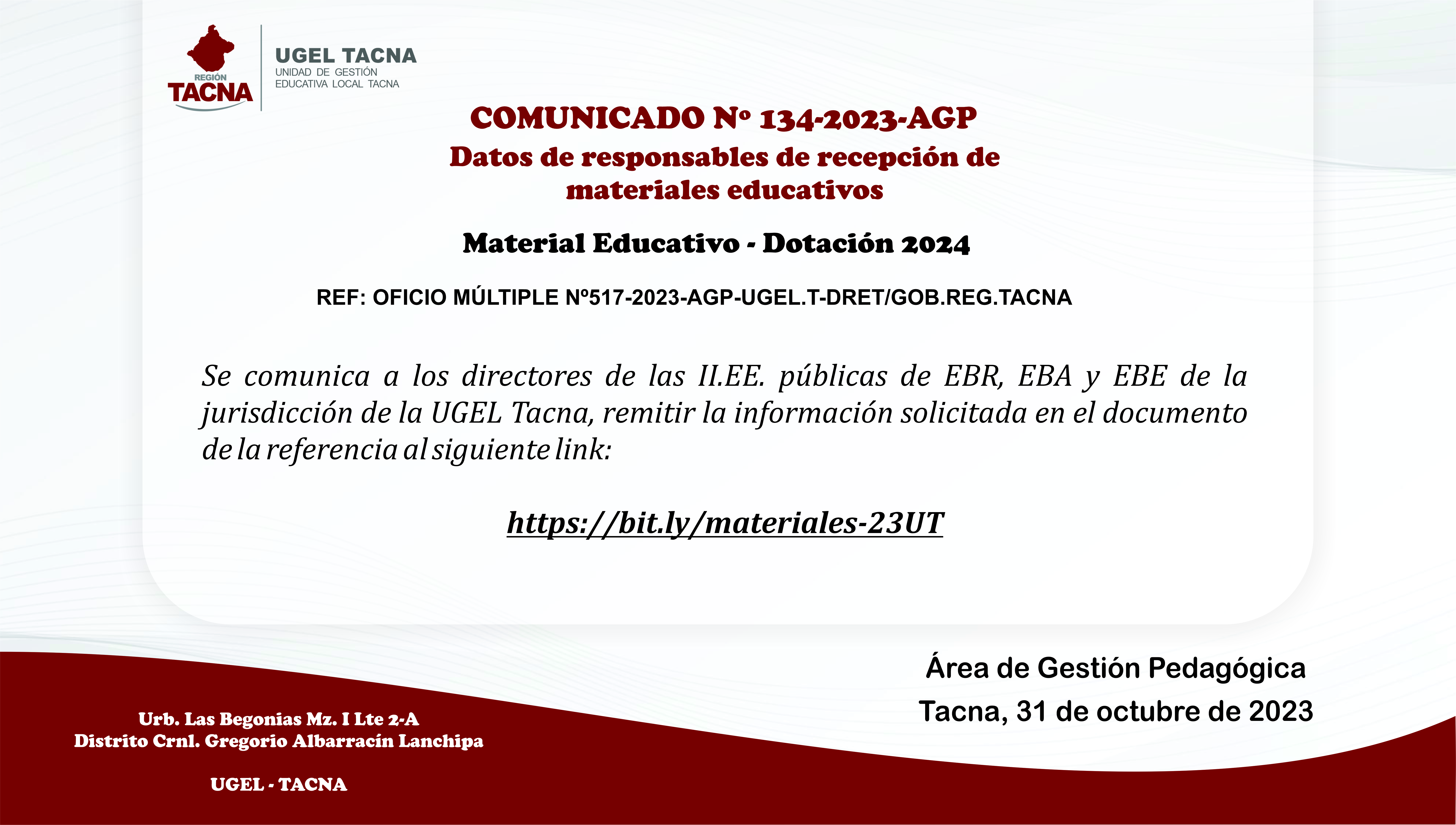 Comunicado Nº134-2023-AGP