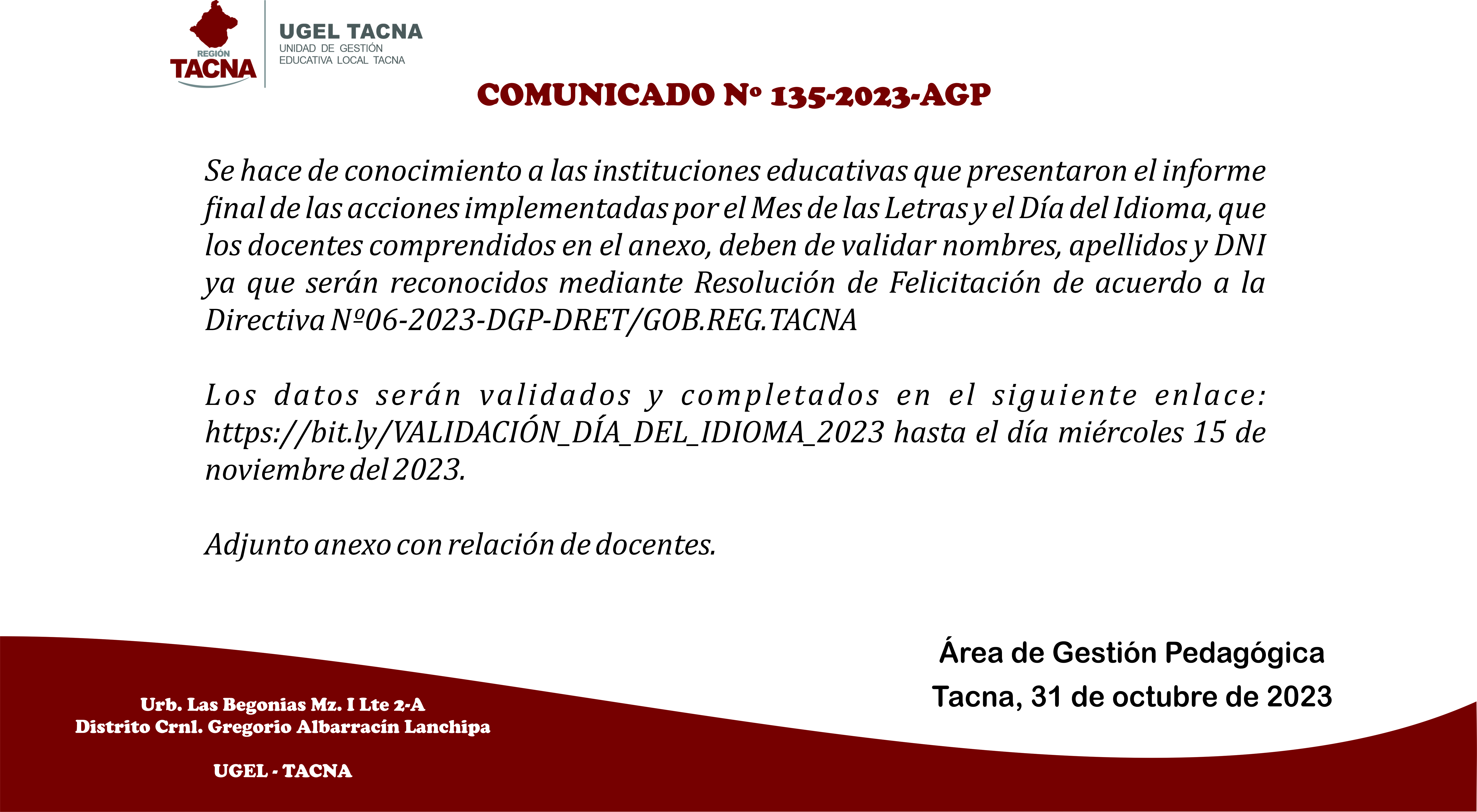 Comunicado Nº135-2023-AGP