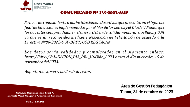Comunicado Nº135-2023-AGP