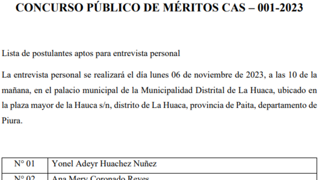 Lista de postulantes aptos para entrevista personal--
