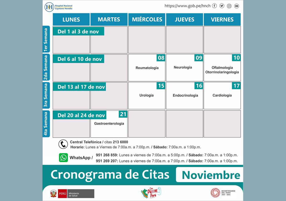 Cronograma de apertura de citas para noviembre 2023