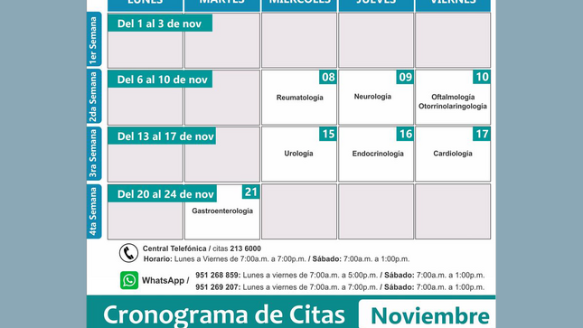 Cronograma de apertura de citas para noviembre 2023