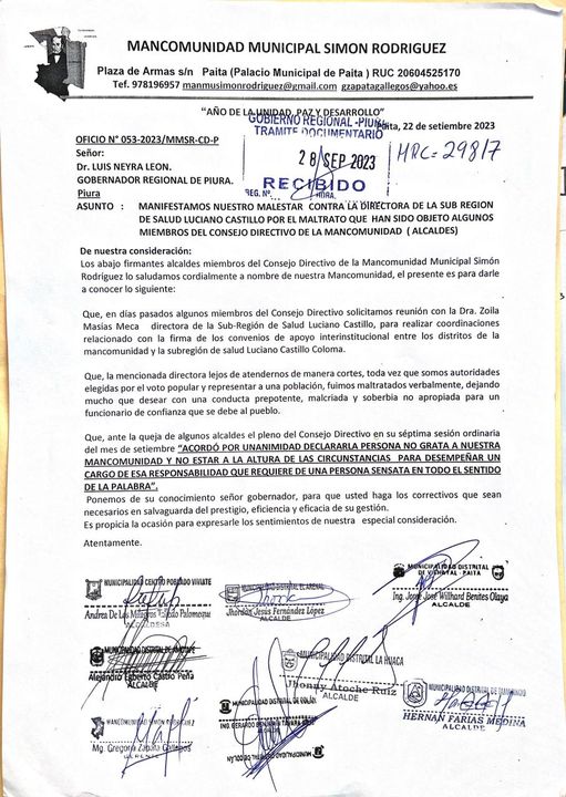 Maltrato a Alcaldes de la Mancomunidad Simón Rodríguez por parte de la Directora de Salud LCC 