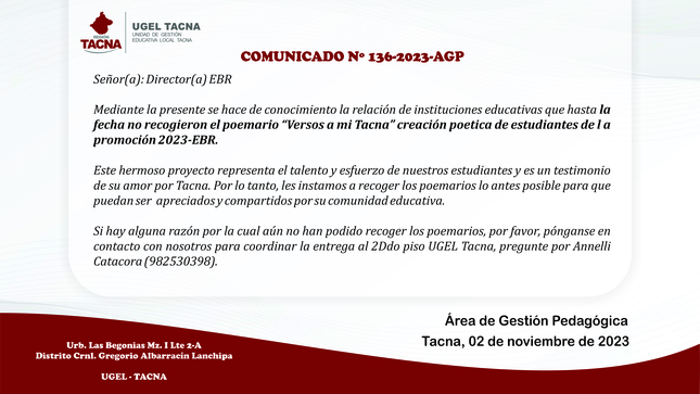 Comunicado Nº136-2023-AGP