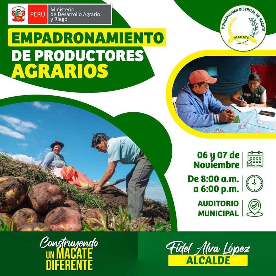 ESTE LUNES 06 Y MARTES 07 DE NOVIEMBRE SE REALIZARÁ EL EMPADRONAMIENTO EN EL PADRÓN DE PRODUCTORES AGRARIOS (PPA)💪