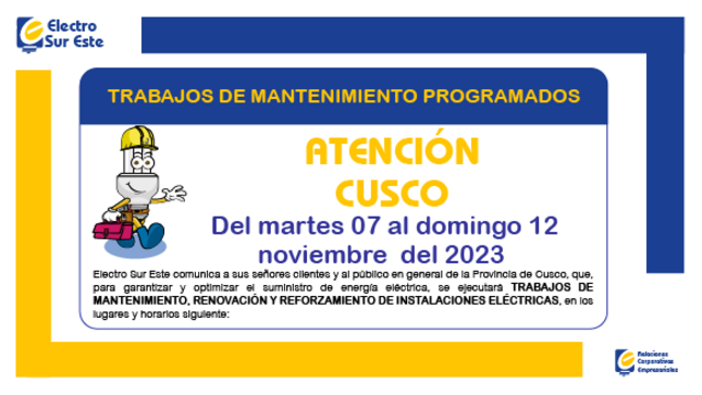 ¡ATENCIÓN CUSCO! CORTE PROGRAMADO
