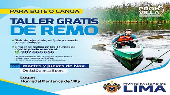 𝗧𝗔𝗟𝗟𝗘𝗥 𝗚𝗥𝗔𝗧𝗜𝗦 𝗗𝗘 𝗥𝗘𝗠𝗢!  Accede a esta promoción únicamente con el pago de tu entrada al humedal todos los martes y jueves de noviembre 