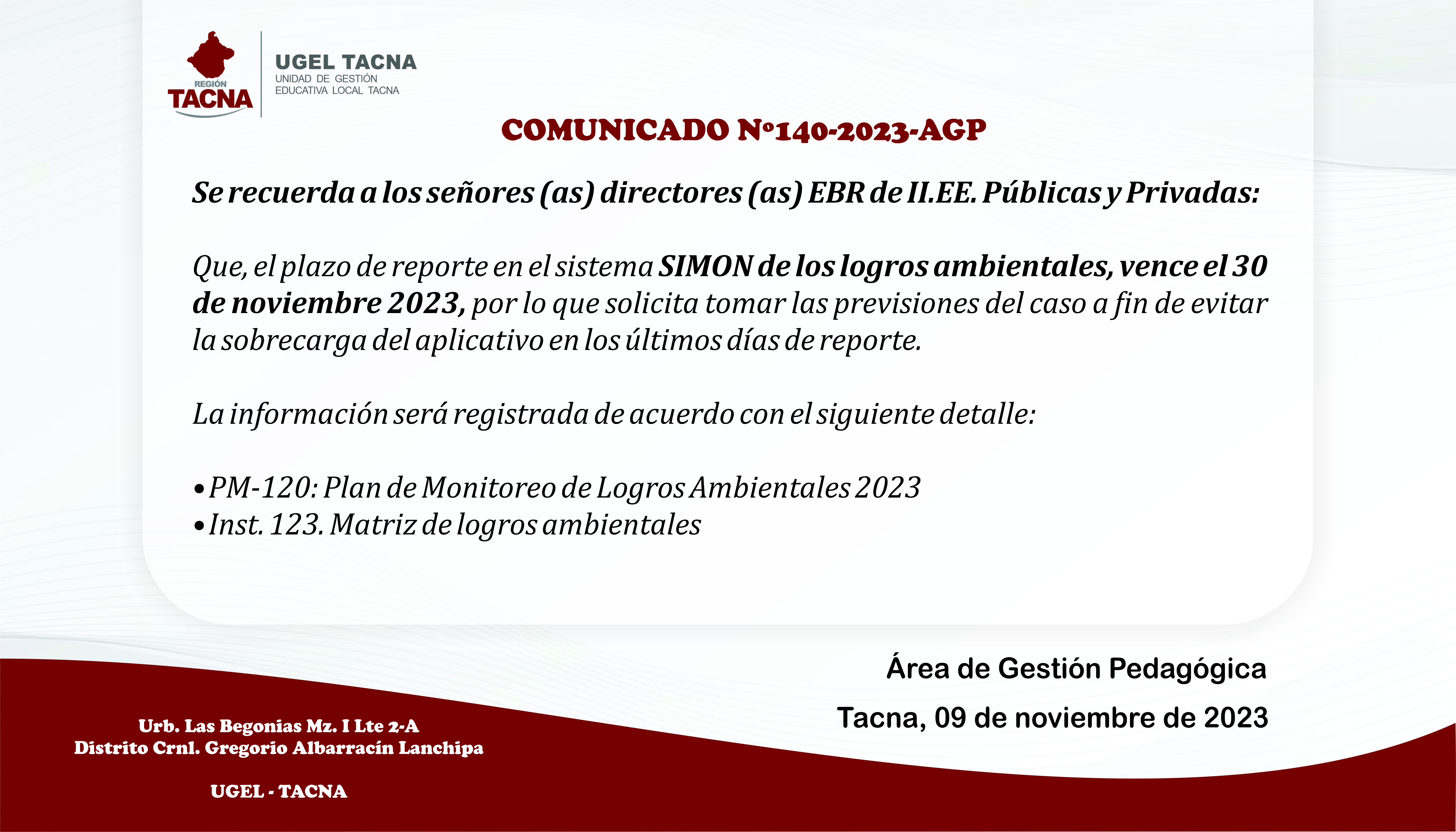 Comunicado Nº140-2023-AGP
