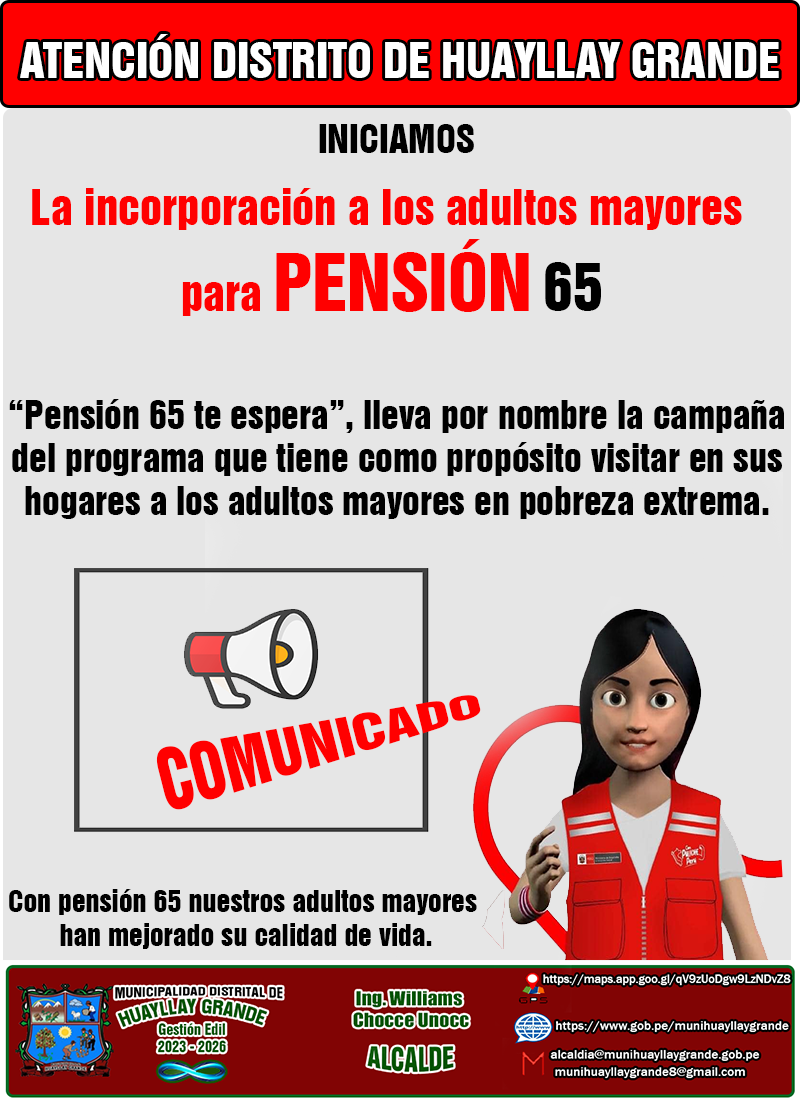 “Pensión 65 te espera”, lleva por nombre la campaña del programa que tiene como propósito visitar en sus hogares a los adultos mayores en pobreza extrema.