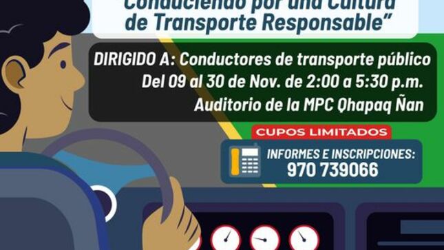 Participa de manera gratuita en nuestro ciclo de capacitaciones, denominado "Conduciendo por una Cultura de Transporte Responsable"  ✅
📞970 739 066 - Cupos limitados 