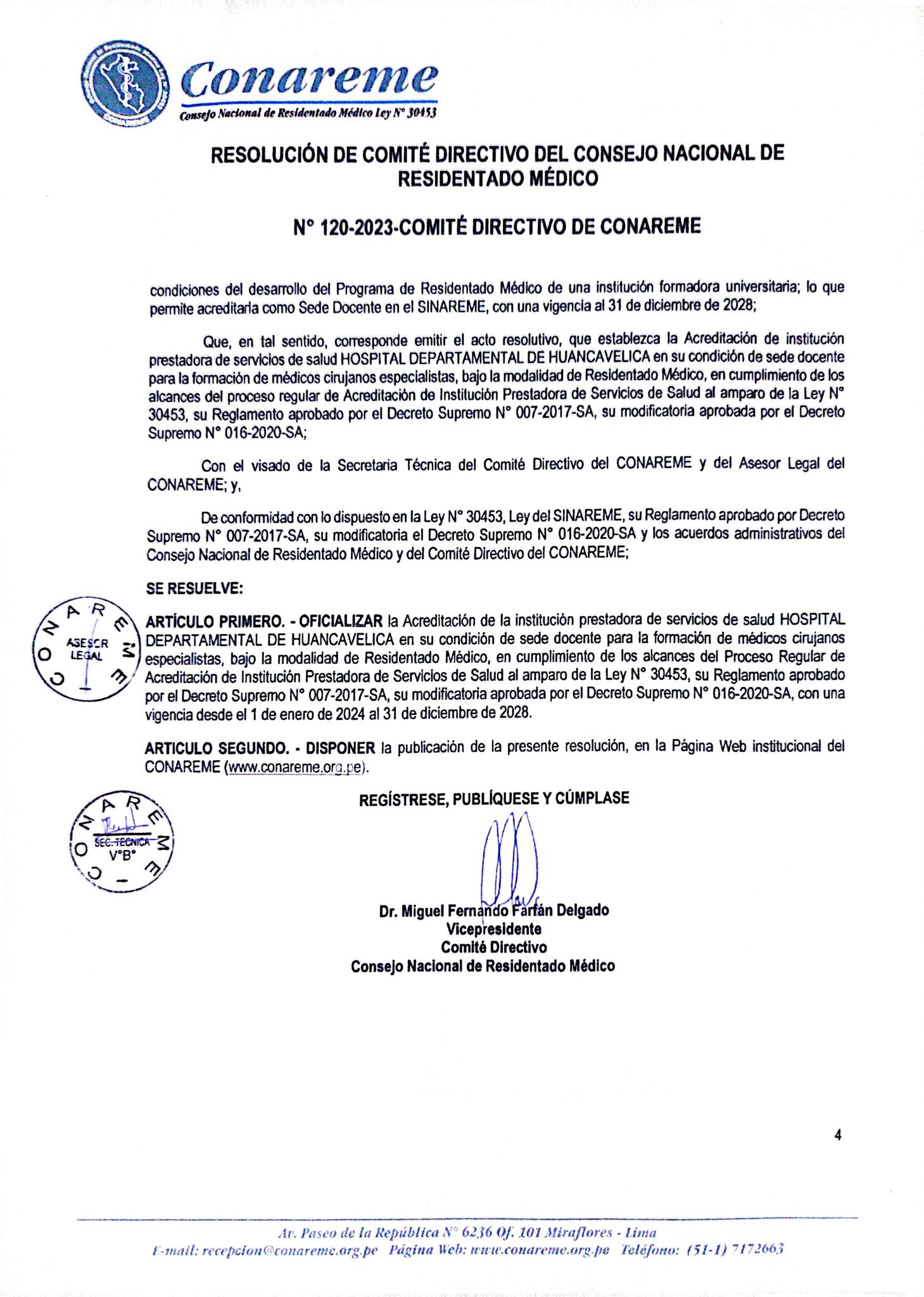 Resolución N°120-2023-COMITÉ DIRECTIVO DE CONAREME