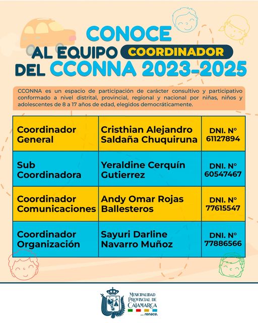 Ellos son los encargados de representar a todos los niños, niñas y adolescentes con carácter consultivo y participativo, incluyendo el derecho a estar informados, expresar opiniones e intervenir en temas de su interés.
