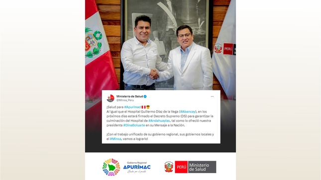 Ministerio de Salud firma decreto supremo para la ejecución del hospital de Abancay gracias a las gestiones realizadas del gobernador regional