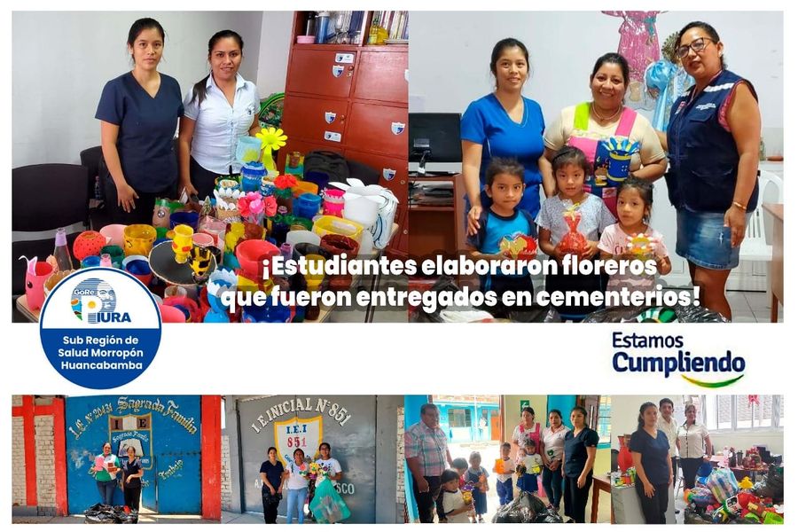 Estudiantes elaboran floreros que fueron entregados en cementerios 