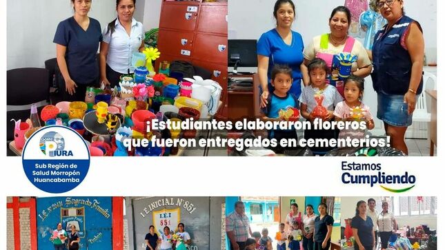 Estudiantes elaboran floreros que fueron entregados en cementerios 