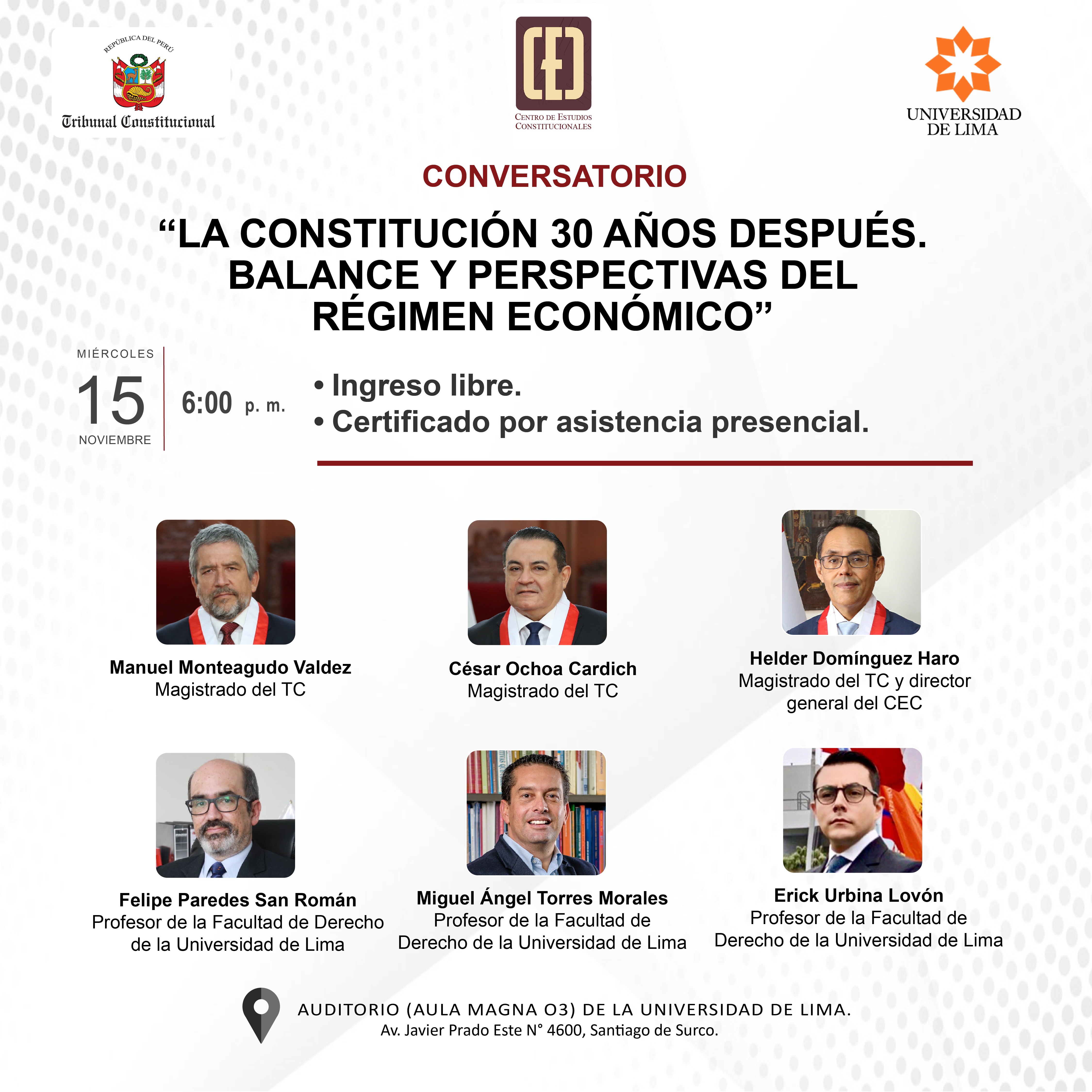 Hoy se realiza el conversatorio: “La constitución 30 años después. Balance y perspectivas del régimen económico”