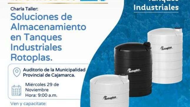 El miércoles 29 de noviembre, puedes acudir a nuestra charla taller para capacitarte en soluciones de almacenamiento en tranques industriales. Te esperamos en el auditorio de la Municipalidad Provincial de Cajamarca ( Complejo Qhapaq Ñan)