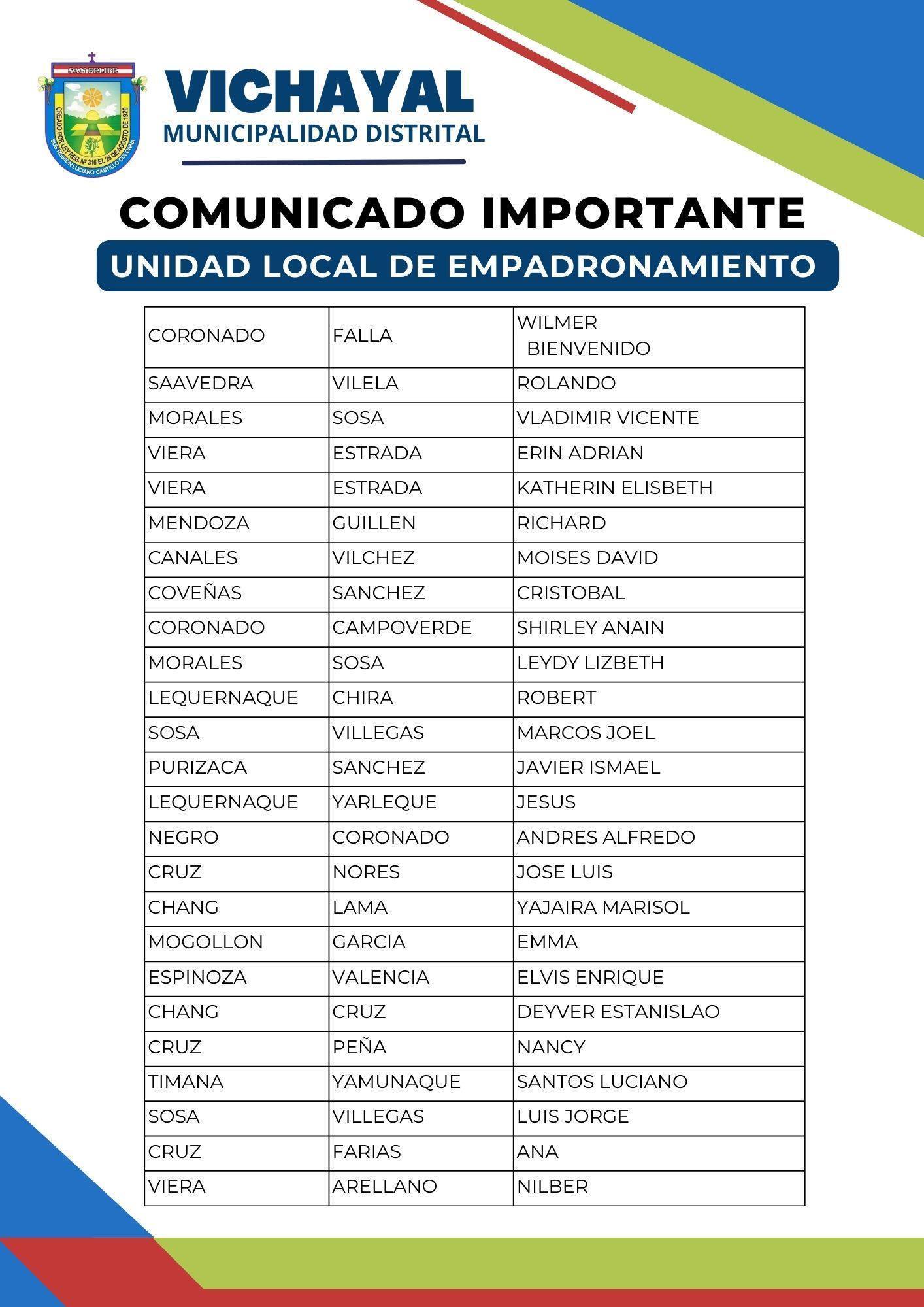 (ULE), les informa sobre la necesidad de actualizar sus datos socioeconómico