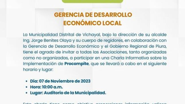 Invitación a Charla Informativa sobre la Implementación de Procompite
