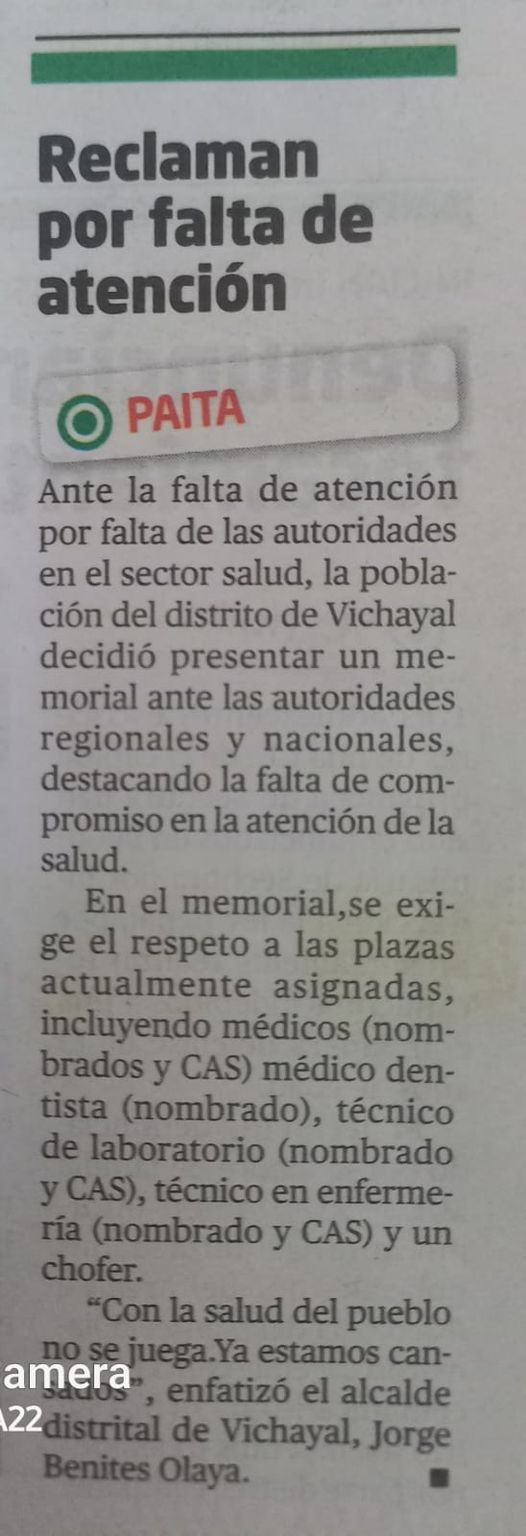 La población de Vichayal alza su voz ante la negligencia en el sector salud