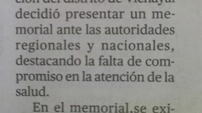  La población de Vichayal alza su voz ante la negligencia en el sector salud