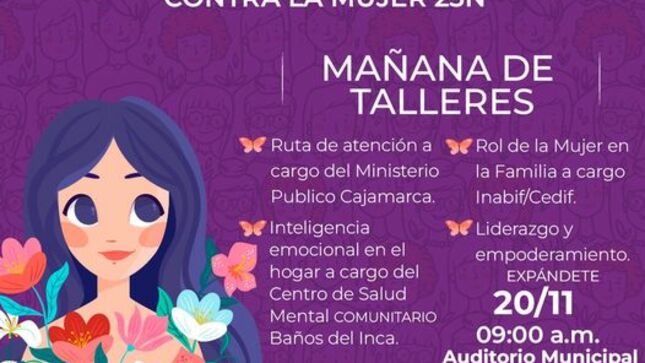 Este lunes 20 participa de nuestra mañana de talleres en el auditorio de la Municipalidad Provincial de Cajamarca. 
¡Te esperamos!