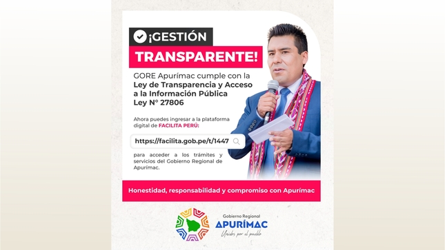 Gobierno Regional de Apurímac cumple con la Ley de transparencia y acceso a la información pública 