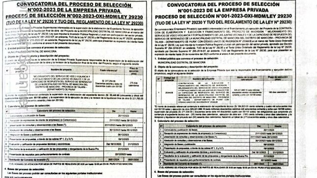 Convocatoria del Proceso de selección N°001-2023 DE LA EMPRESA PRIVADA  PROCESO DE SELEECION N°001-2023-OXI-MDM/LEY 29230