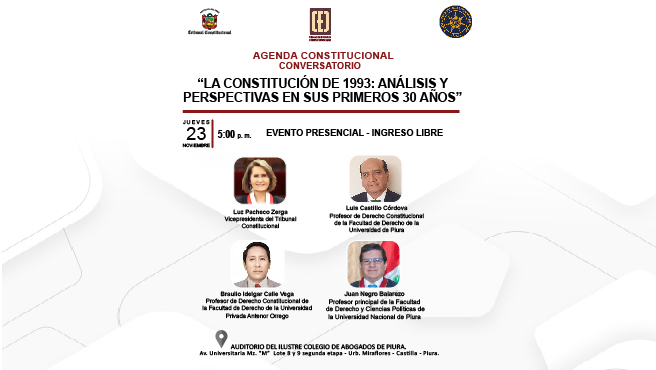 Agenda Constitucional en Piura abordará “La Constitución de 1993: análisis y perspectivas en sus primeros 30 años”