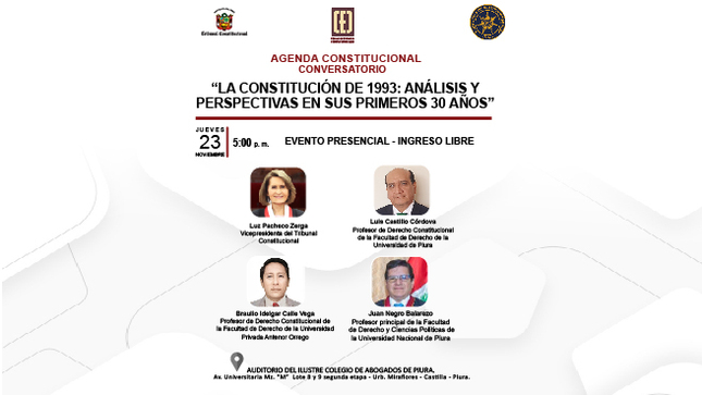 Agenda Constitucional en Piura abordará “La Constitución de 1993: análisis y perspectivas en sus primeros 30 años”