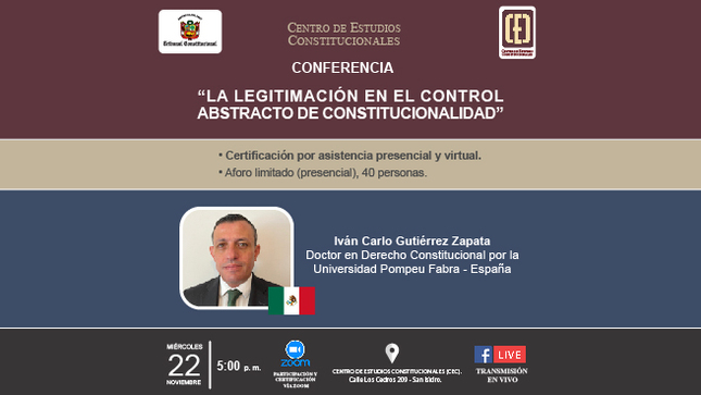 
Conferencia: "La legitimación en el control abstracto de constitucionalidad" organiza el CEC del TC el 22 de noviembre.
