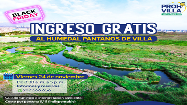 Ven y disfruta este viernes 24 de noviembre el ¡INGRESO LIBRE! al área natural protegida Top 1 en avistamiento de aves, con la laguna más grande de toda Lima Metropolitana ...!