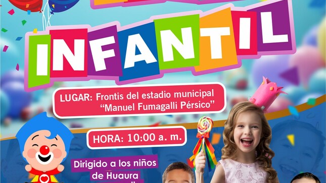 GRAN SHOW INFANTIL ESTE JUEVES 23 NOVIEMBRE EN EL FRONTIS DEL ESTADIO MUNICIPAL DE HUAURA