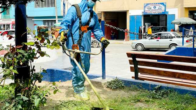 Municipalidad provincial de Huaral realizó el mantenimiento de áreas verdes de la Plaza Centenario