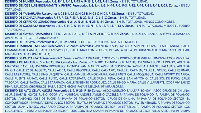 SUSPENSIÓN TEMPORAL DEL SERVICIO DE AGUA POTABLE POR LIMPIEZA Y DESINFECCIÓN DE LOS RESERVORIOS R9 y R9A – PTAP “LA TOMILLA”.