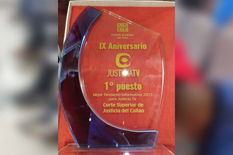 Órgano de Imagen Institucional de la Corte Superior de Justicia del Callao recibió premio del primer lugar por los despachos difundidos en el canal Justicia Tv