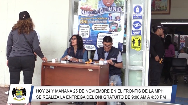 MPH exhorta a los padres que aún no han recogido los DNI de sus hijos puedan hacerlo en el frontis de la municipalidad